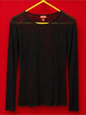 Kirna Zabete Black Lace Long-Sleeve Top
